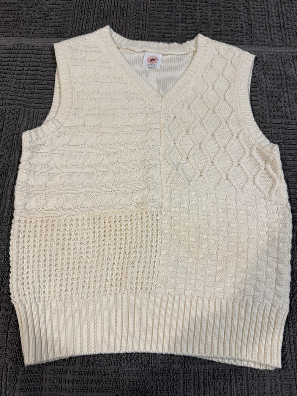 wonder nation Cream color Patchwork Cable V-Neck Sweater Vest Girls L (10/12)